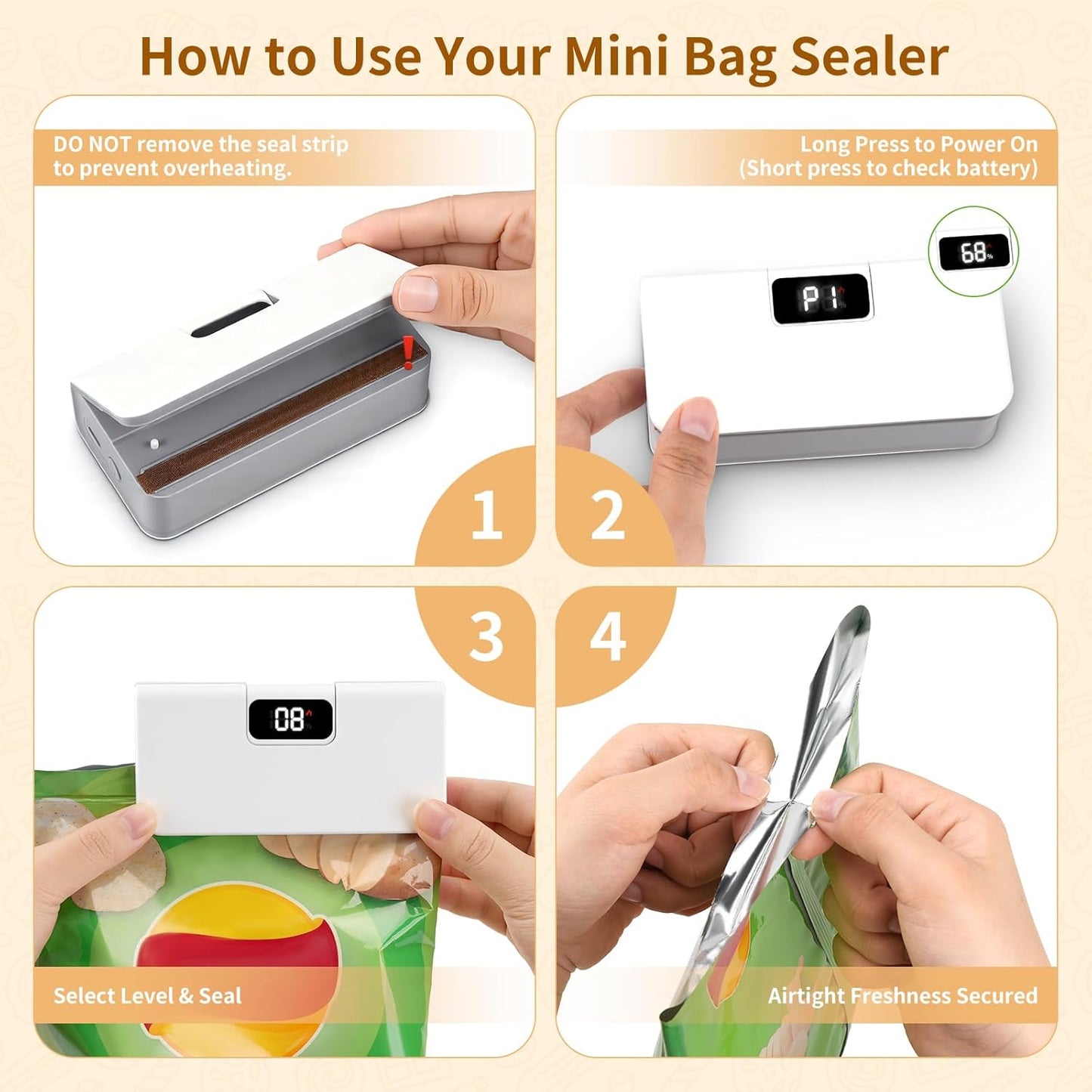 2-in-1 Rechargeable Mini Bag Sealer — LED Display, Magnetic Fridge Mount & Built-in Cutter