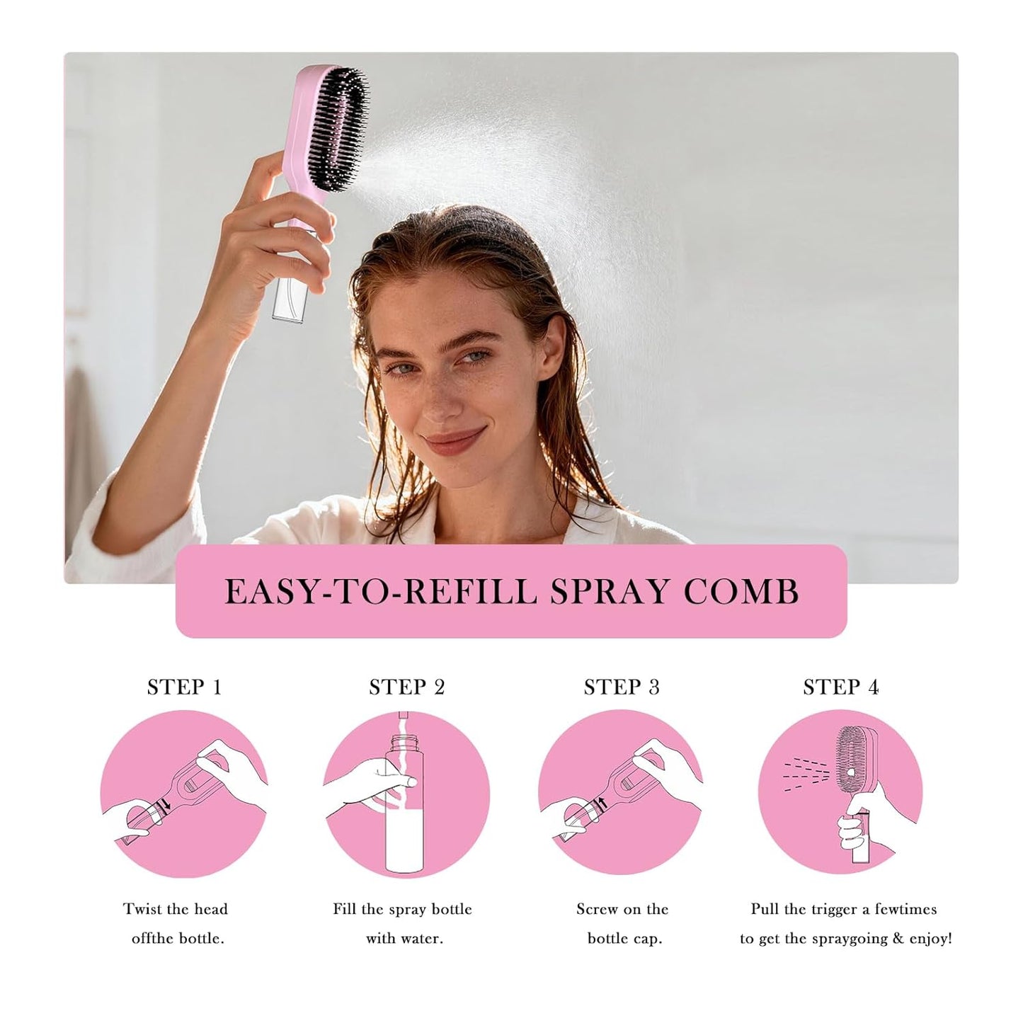 2-in-1 Detangler Hair Brush | Built-In Mister Spray